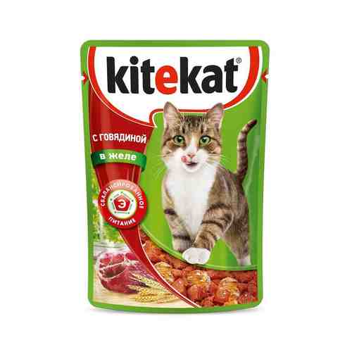 Корм Влажный для Кошек Kitekat Говядина в Желе 85г арт. 100363263