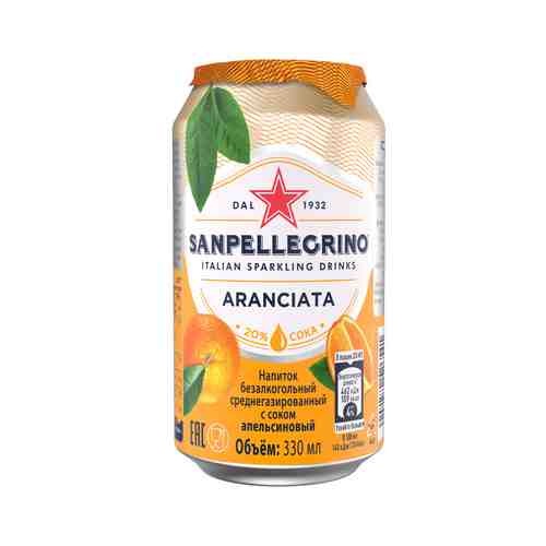 Напиток Сокосодержащий Sanpellegrino Aranciata Газированный 0,33л ж/б арт. 100327967