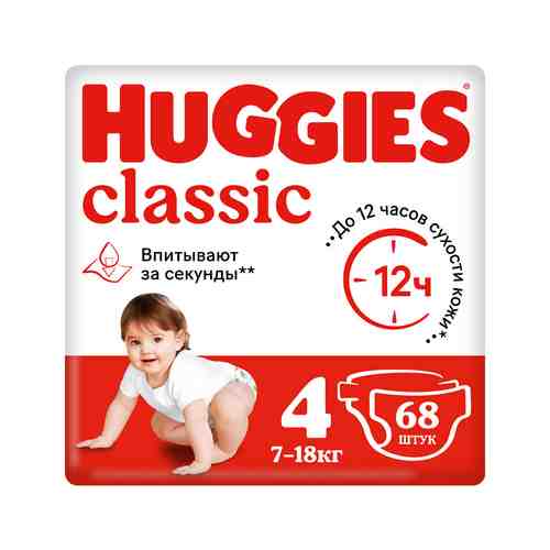 Подгузники Huggies Классик № 4 7-18кг 68шт арт. 100313320