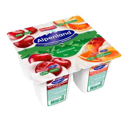 Продукт Йогуртный Alpenland Вишня Нектарин Апельсин 0,3% 95г арт. 108509