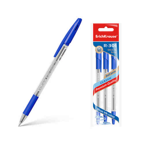 Ручка Шариковая Erichkrause R-301 Classic Stick 10 Синий 3шт арт. 100879817