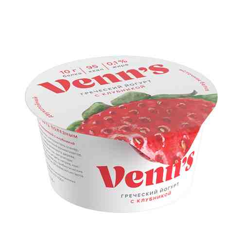 Йогурт Греческий Обезжиренный с Клубникой Venn`s 0,1% 130г арт. 101137735